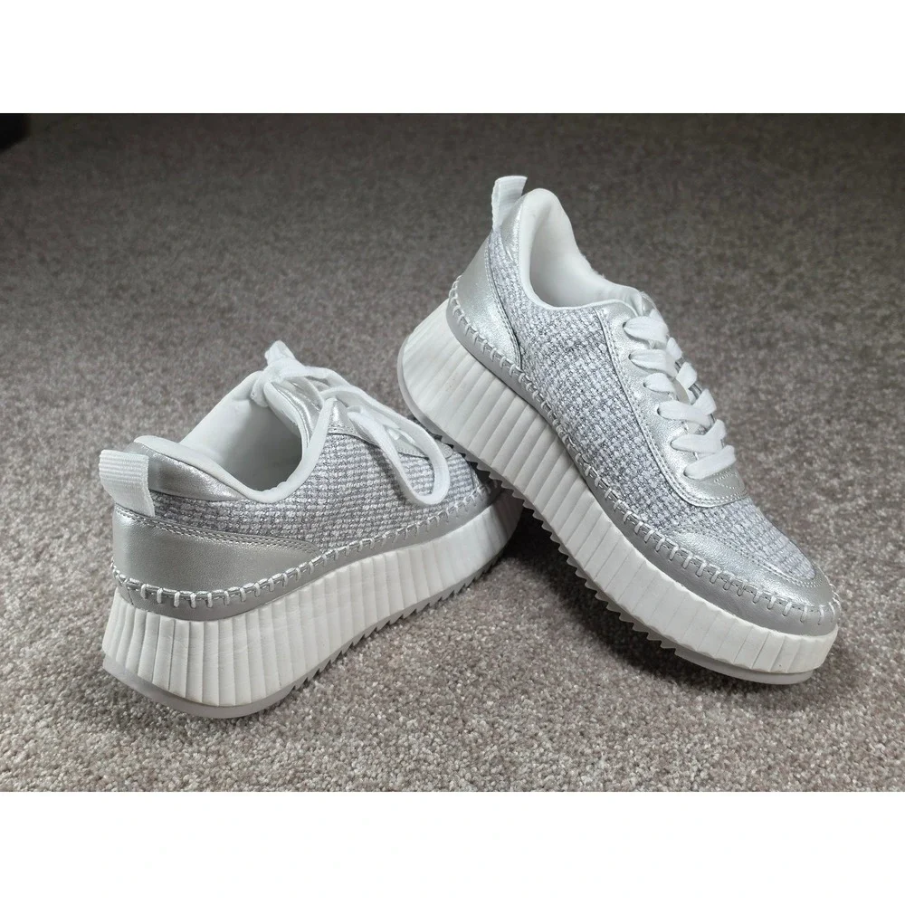 Universal Thread Womens Silver Metallic Tweed Platform Sneakers Size 8 Low Top